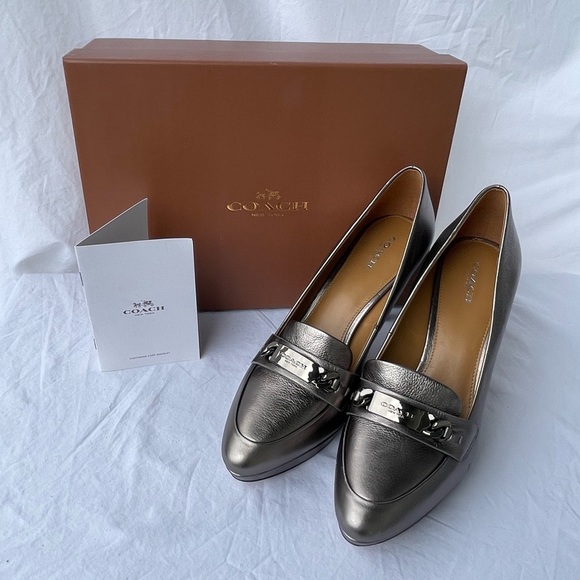NEW Coach Metallic Leather Garden Platform Heels Size 9.5 - Picture 1 of 15